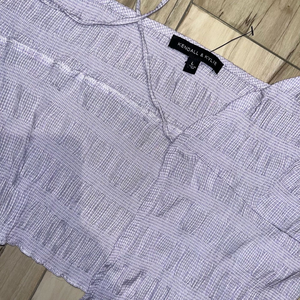 Kendall & Kylie Purple and white front tie cropped tank